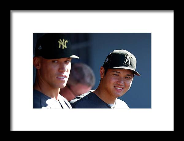 Los Angeles Angels Of Anaheim Framed Print featuring the photograph Aaron Judge And Shohei Ohtani by Ronald Martinez
