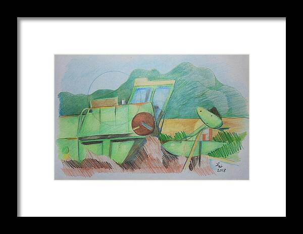 Art Framed Print featuring the drawing Abandoned Combine by Loretta Nash