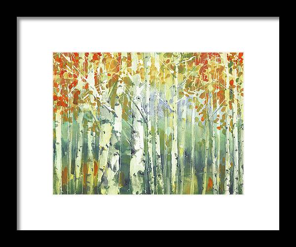 Birch Trees Warm Framed Print featuring the painting Abstract Birch Trees Warm by Marietta Cohen Art And Design