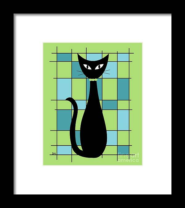  Framed Print featuring the digital art Abstract Cat in Green by Donna Mibus