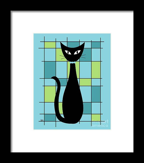  Framed Print featuring the digital art Abstract Cat in Light Blue by Donna Mibus