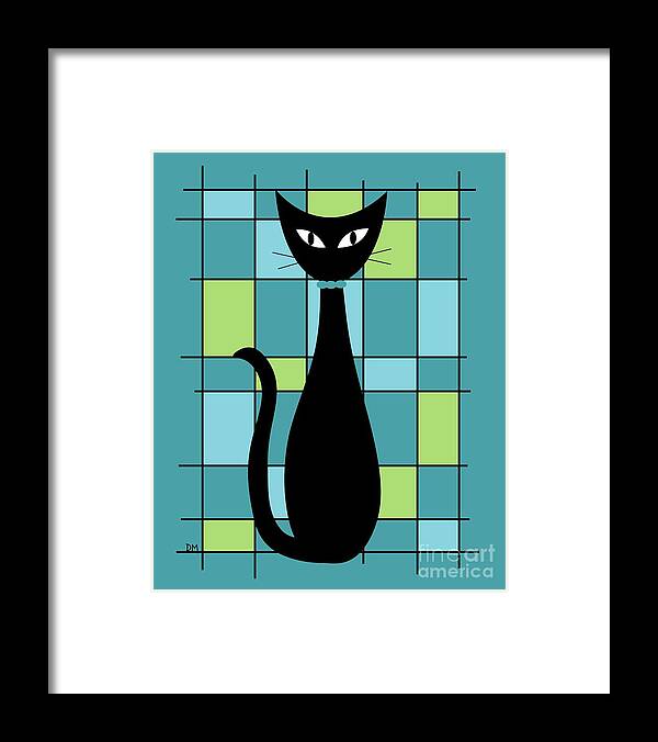  Framed Print featuring the digital art Abstract Cat in Teal by Donna Mibus