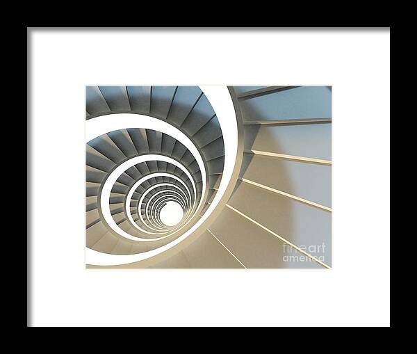 Ascend Framed Print featuring the digital art Abstract Endless Spiral Staircase by Maria Kazanova