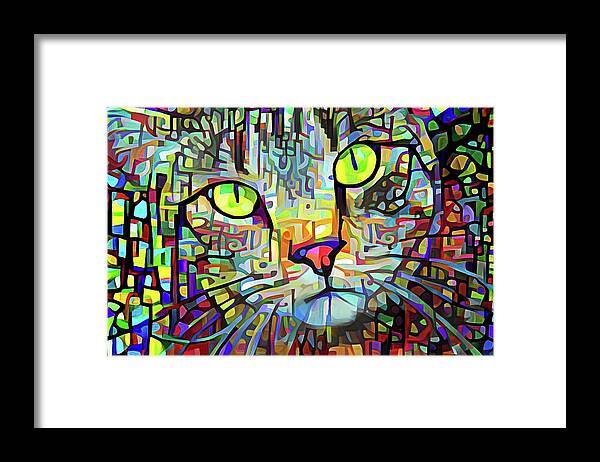 Tabby Cat Framed Print featuring the digital art Abstract Modern Art Tabby Cat by Peggy Collins