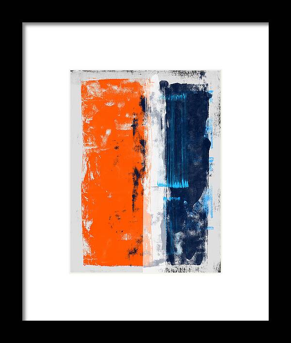 Abstract Framed Print featuring the painting Abstract Orange and Blue Study by Naxart Studio