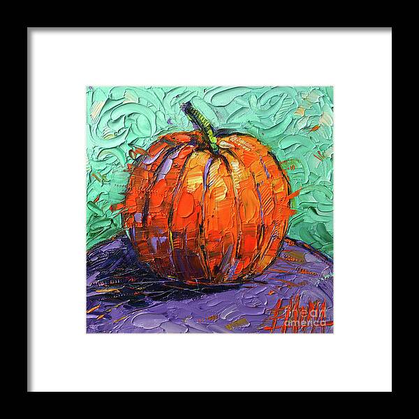 Pumpkin Framed Print featuring the painting Abstract Pumpkin Halloween Mood - Impasto palette knife oil painting Mona Edulesco by Mona Edulesco