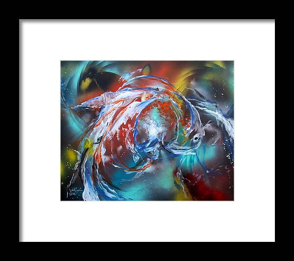 Fish Framed Print featuring the painting Abstract White Tri Fantail Goldfish by J Vincent Scarpace