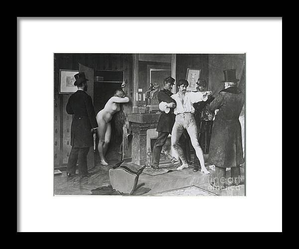 Art Framed Print featuring the photograph Adulterer Being Held Back By Police by Bettmann