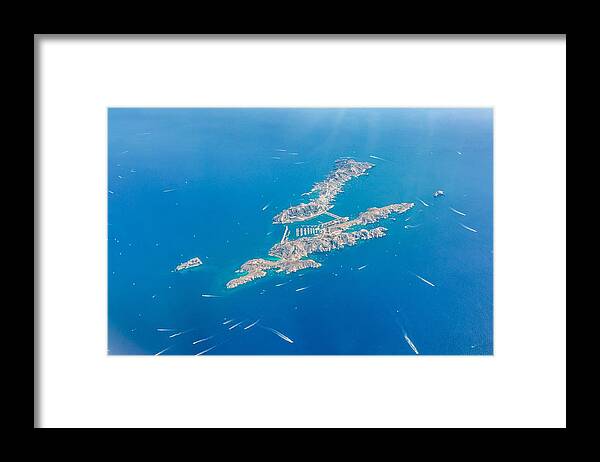 Landscape Framed Print featuring the photograph Aerial Drone Shot View Of Yachts by Levente Bodo