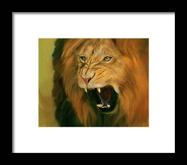 African Lion Framed Print featuring the digital art African Lion Ferocity by Mark Miller
