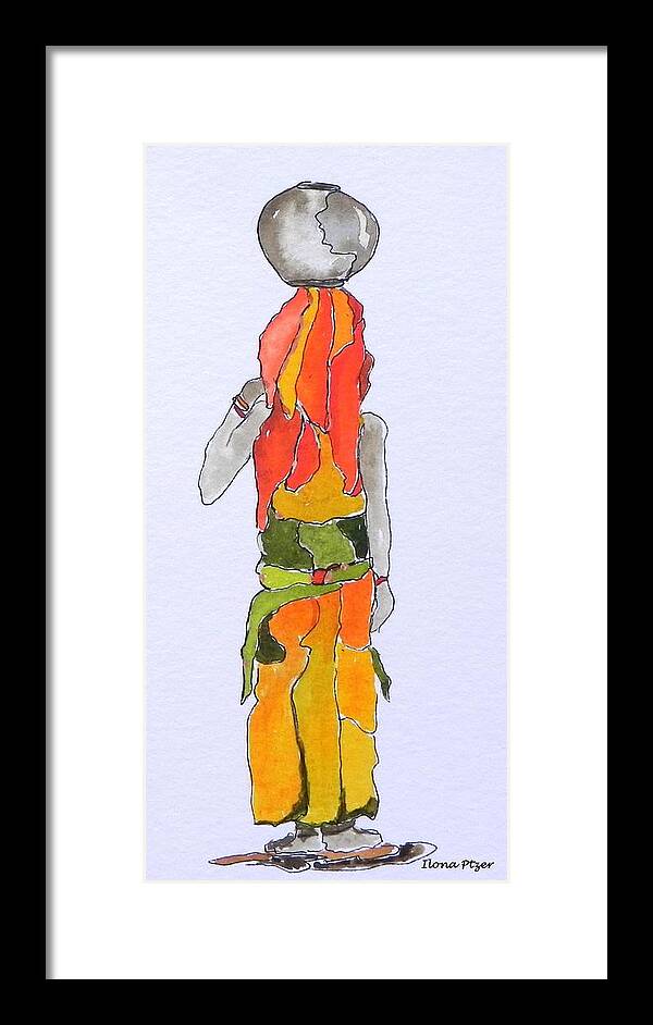 African Woman Framed Print featuring the painting African woman water bearer2 by Ilona Petzer