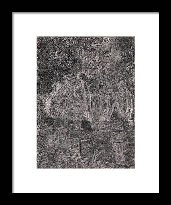 Drawing Framed Print featuring the drawing After Billy Childish Pencil Drawing 25 by Edgeworth Johnstone