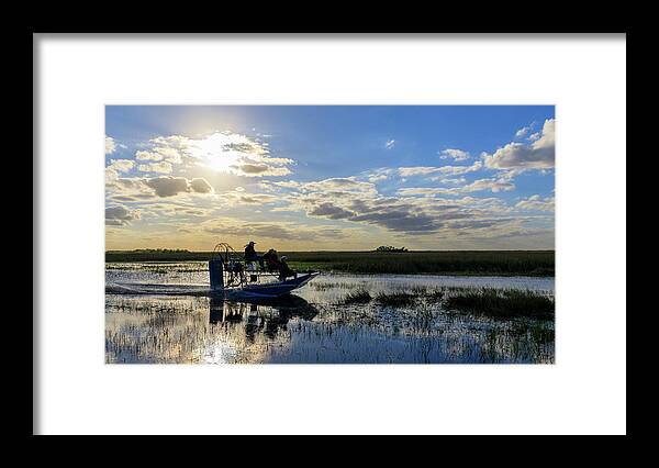 Airboat Framed Print featuring the photograph Airboat at Sunset #660 by Michael Fryd