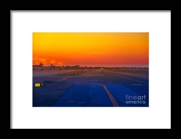 Airport Framed Print featuring the photograph Airport Runway At Sunset by Benny Marty