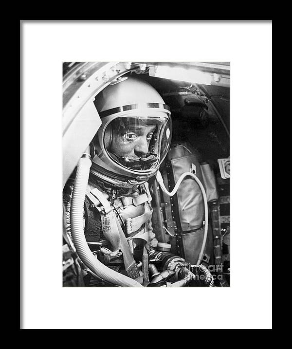 Taking Off Framed Print featuring the photograph Alan Shepard In A Space Capsule by Bettmann