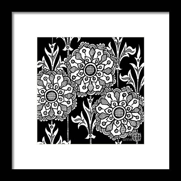 Boho Framed Print featuring the drawing Alien Bloom 1 Black and White by Amy E Fraser