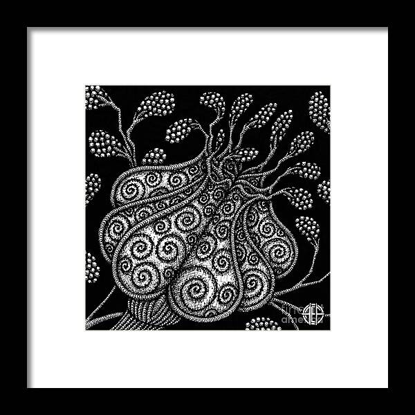 Boho Framed Print featuring the drawing Alien Bloom 25 Black and White by Amy E Fraser