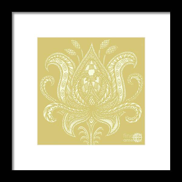 Boho Framed Print featuring the drawing Alien Bloom 28 Golden Wheat by Amy E Fraser