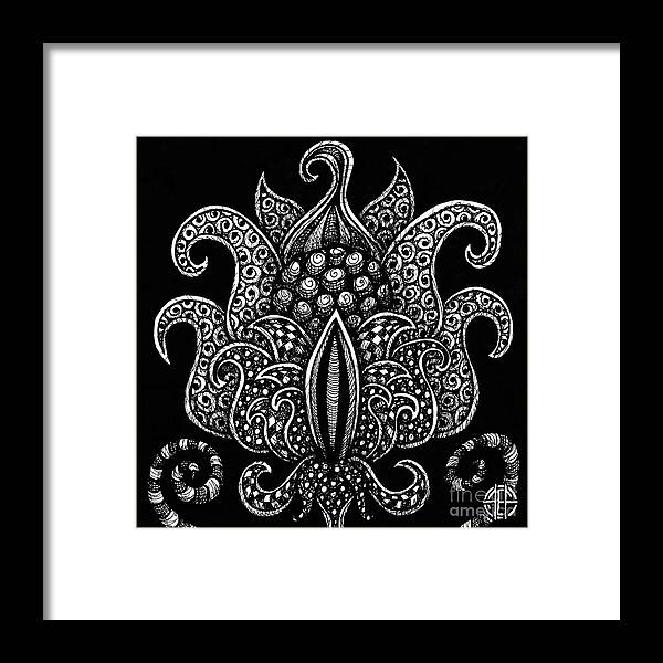 Boho Framed Print featuring the drawing Alien Bloom 8 Black and White by Amy E Fraser