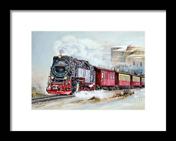 Train Framed Print featuring the painting All Aboard by Jeanette Ferguson