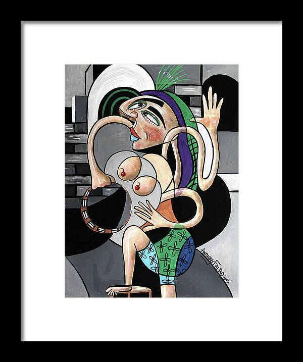 Cubism Framed Print featuring the painting Almost Nude Woman with Tambourine by Anthony Falbo