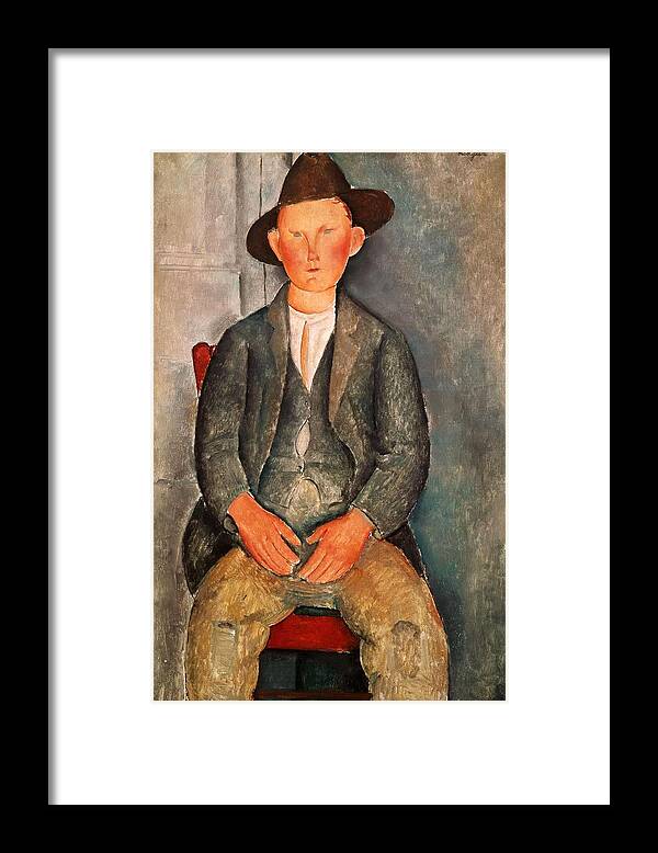 Amadeo Modigliani Framed Print featuring the painting Amadeo Modigliani / 'The Young Farmer', 1918, Oil on canvas. by Amedeo Modigliani -1884-1920-