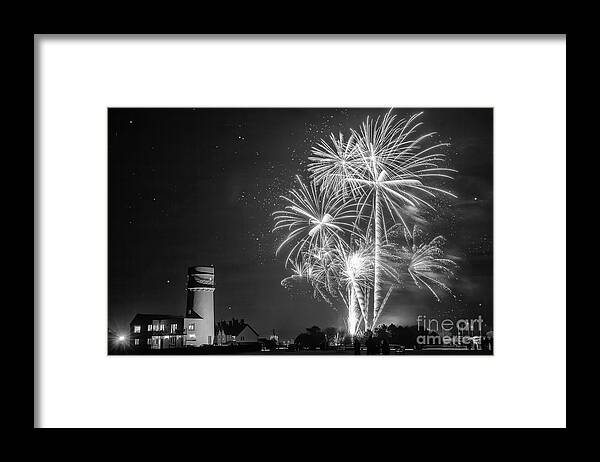 Norfolk Framed Print featuring the photograph Norfolk lighthouse and fireworks by Simon Bratt