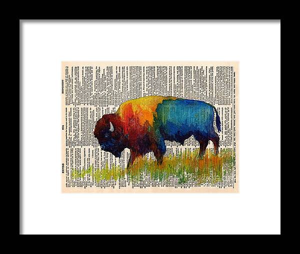 Bison Framed Print featuring the painting American Buffalo III on Vintage Dictionary by Hailey E Herrera