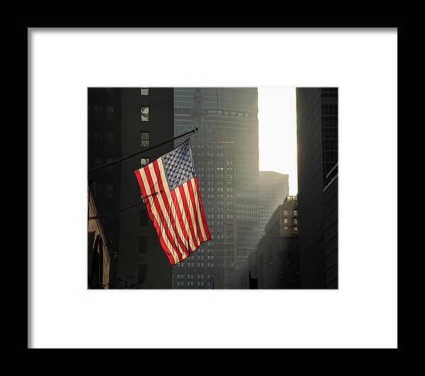 Shadow Framed Print featuring the photograph American Flag In New York City by John Manno