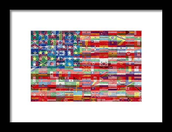 Liberty Framed Print featuring the painting American Flags Of The World by Tony Rubino