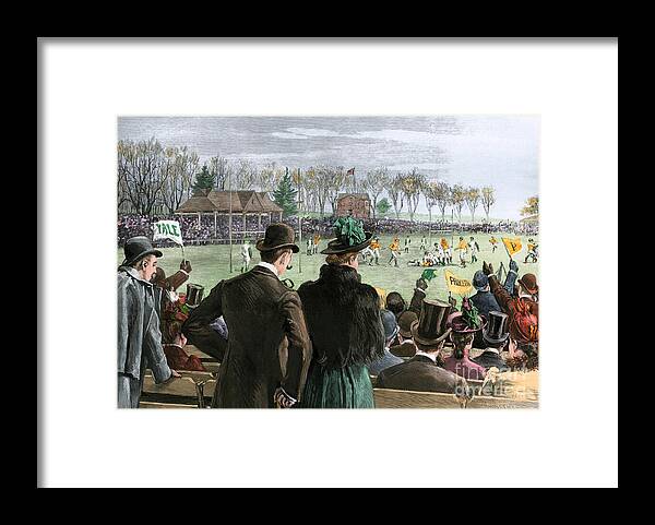 American Framed Print featuring the drawing American Football Match, Between The University Teams Of Princeton And Yale, 1889 Illustration 19th Century Engraving On Wood Colour by American School