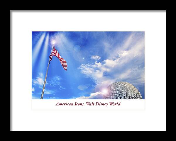 American Icons Framed Print featuring the photograph American Icons, Old Glory, EPCOT Spaceship Earth by A Macarthur Gurmankin