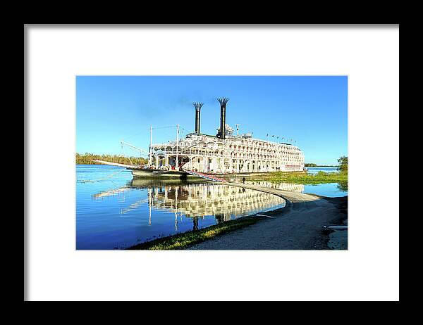 David Lawson Photography Framed Print featuring the photograph American Queen Steamboat Reflections on the Mississippi River by David Lawson