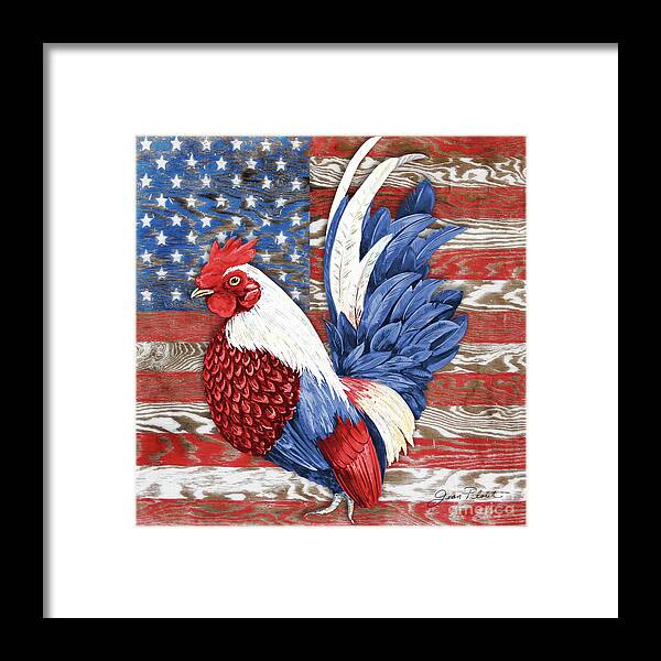 American Framed Print featuring the painting American Rooster A by Jean Plout