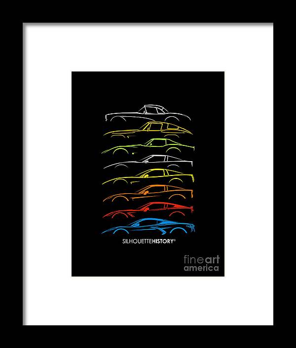 Sports Car Framed Print featuring the digital art American Sports Car 8G SilhouetteHistory by Gabor Vida