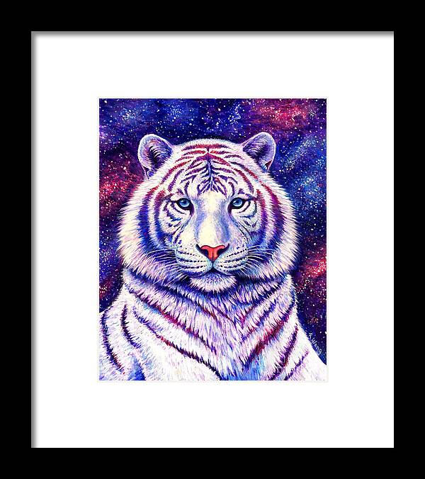Tiger Framed Print featuring the painting Among the Stars - Cosmic White Tiger by Rebecca Wang