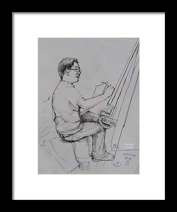 Artist Framed Print featuring the drawing An Artist With the Chinese Brush by Sukalya Chearanantana