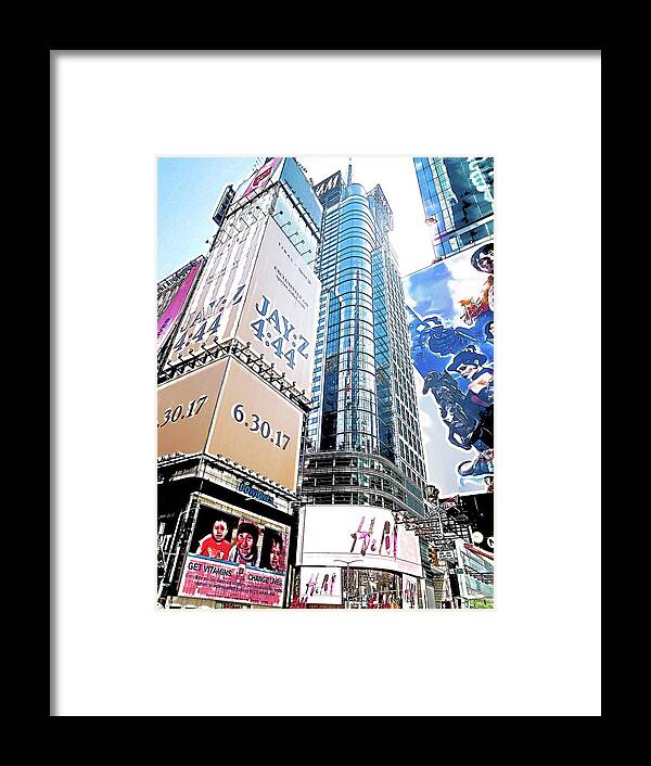 Tourists Framed Print featuring the painting An electronic billboard in Times Square in New York 1 by Jeelan Clark