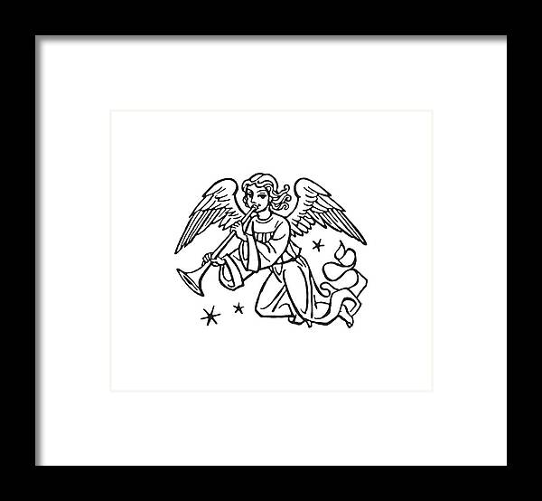 Adult Framed Print featuring the drawing Angel Blowing Horn by CSA Images