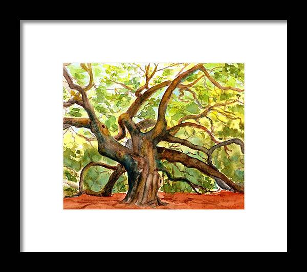 Angel Oak Tree Framed Print featuring the painting Angel Oak Tree South Carolina by Carlin Blahnik CarlinArtWatercolor