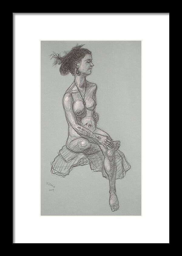 Realism Framed Print featuring the drawing Angela Hair Up by Donelli DiMaria