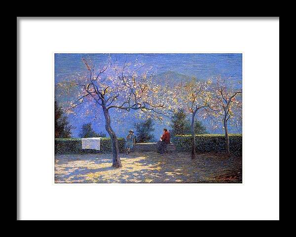 Nature Framed Print featuring the painting Angelo Morbelli 1853-1919, Spring in Colma - 1906 by Angelo Morbelli