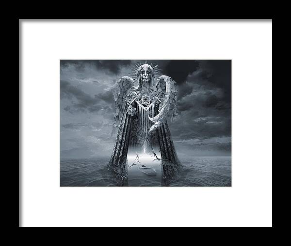Angel Framed Print featuring the digital art Angels and Demons Spirit of Repentance and Hope BW by George Grie