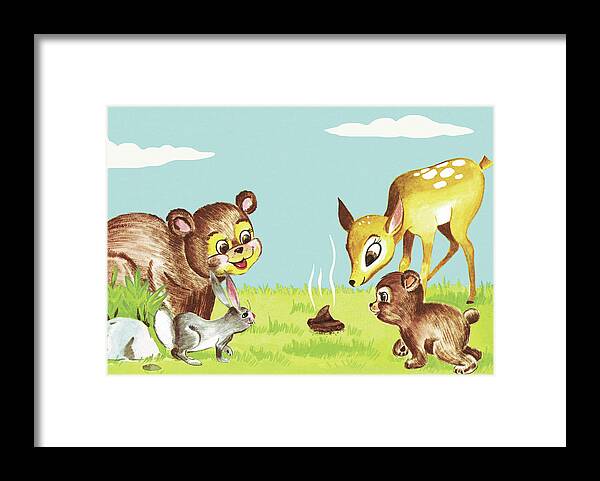 Animal Framed Print featuring the drawing Animals Looking at Poo by CSA Images
