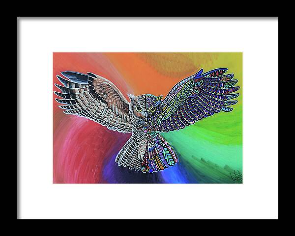 Animals Of Pride Framed Print featuring the painting Animals Of Pride - Owl by Martin Nasim