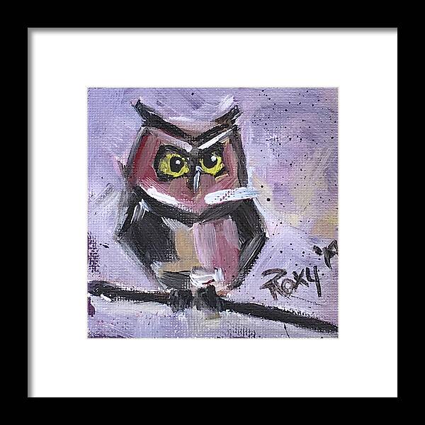 Owl Framed Print featuring the painting Annoyed Little Owl by Roxy Rich