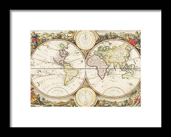 White Background Framed Print featuring the photograph Antique Drawing Of The Globe by Tetra Images