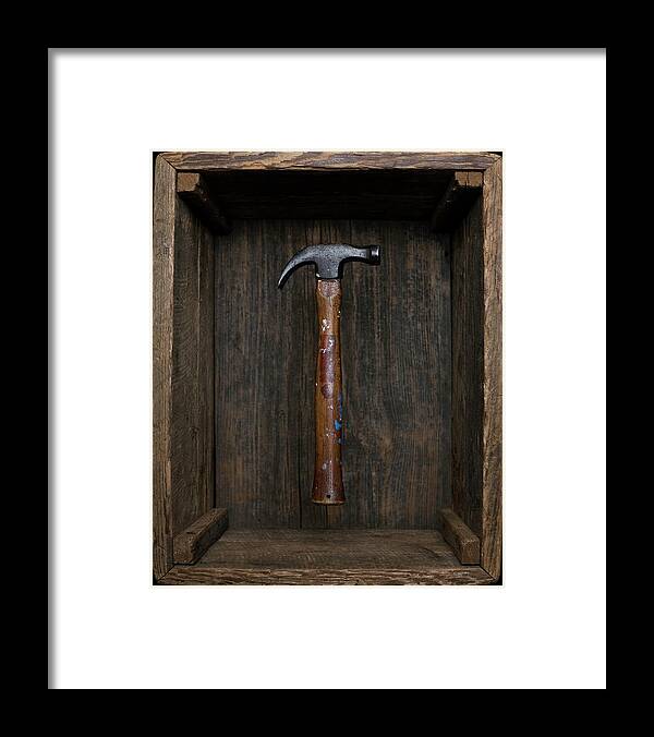 Toughness Framed Print featuring the photograph Antique Hammer Floating In Old Box by Chris Parsons