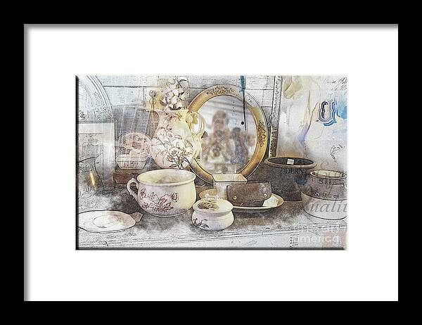 Antiques Framed Print featuring the digital art Antique w/Mirror by Deb Nakano