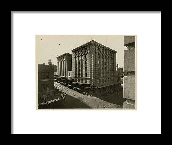 Australia Framed Print featuring the painting Anzac Square building from Edward and Adelaide Street corner c 1929 1956 by Celestial Images